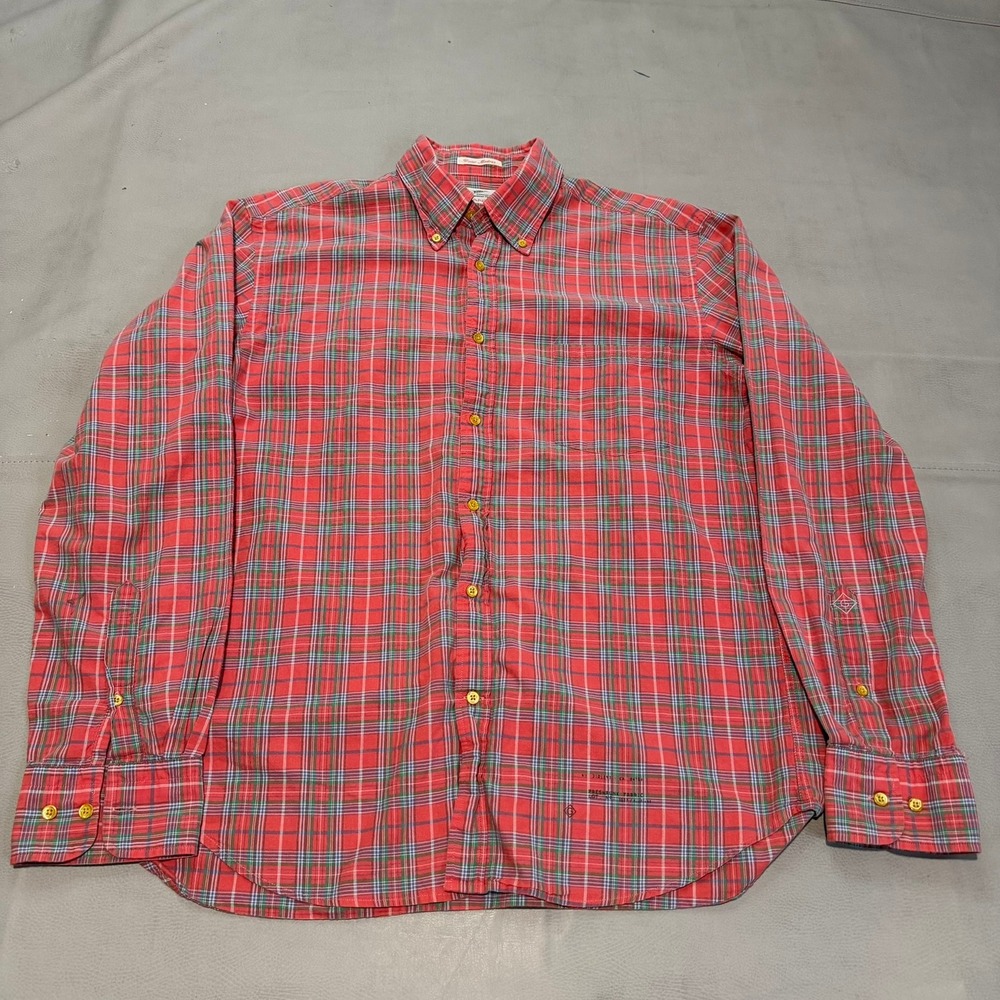 True VTG Gant Rugger Men Winter Madras Button Shirt Red Plaid New Haven-L-7612